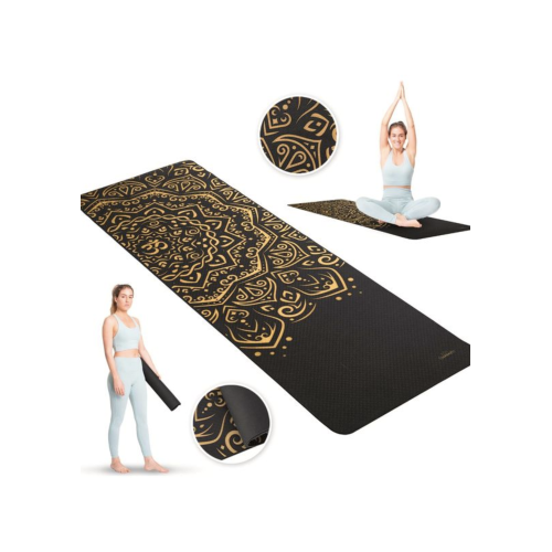 Коврик для фитнеса  Queenfit Mandala TPE 5 мм black-gold - фото №8